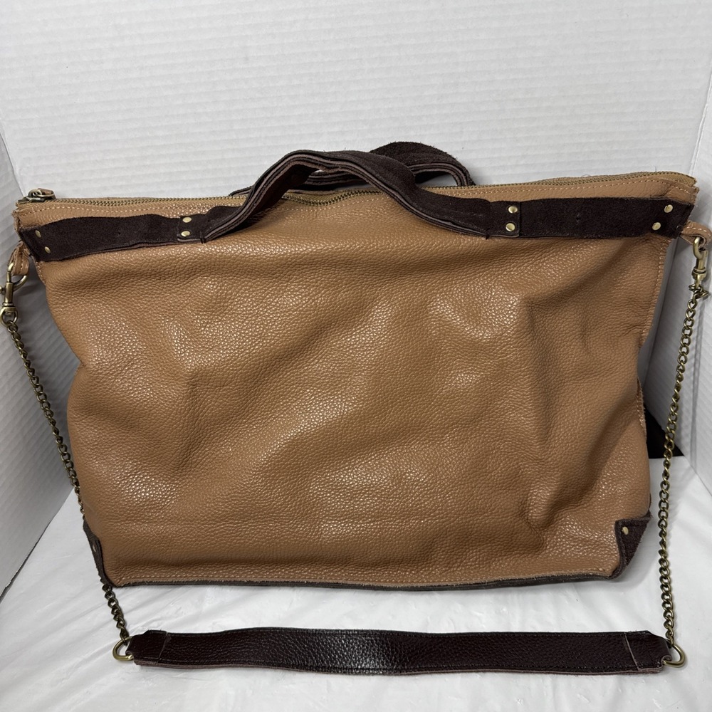 Jo Handbags Hobo Day Shopper Tan and Brown Pebbled Leather 17"x11"x4.5" - Picture 5 of 16